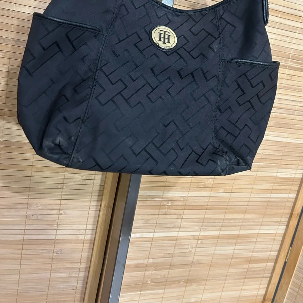 Tommy Hilfiger Black Signature hobo bag purse tote